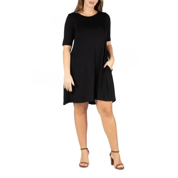 NWT 24seven Comfort Apparel Plus Size Knee Length Pocket T-shirt Dress 2X Black - Picture 1 of 5
